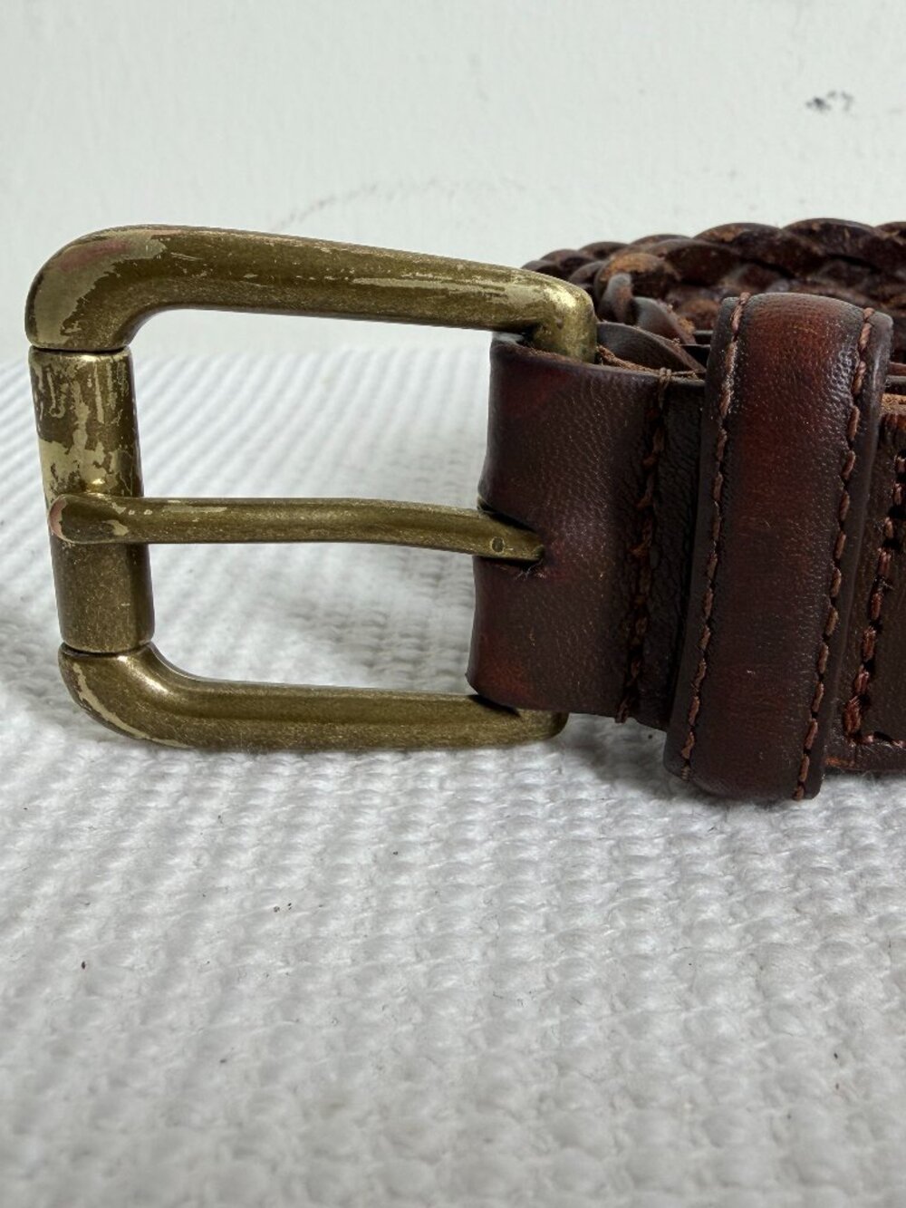 Lauren Ralph Lauren Men's 38 Brown Braided Woven Genuine Leather Belt